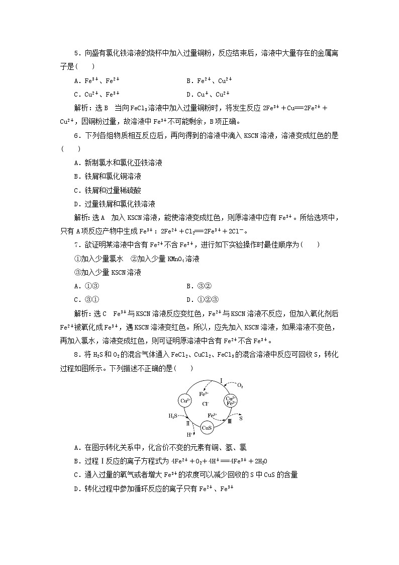新人教版高中化学必修第一册课时检测15铁盐和亚铁盐含解析02