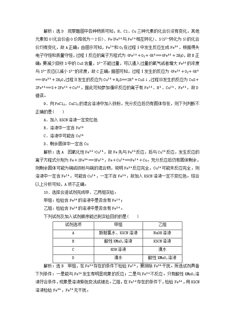 新人教版高中化学必修第一册课时检测15铁盐和亚铁盐含解析03