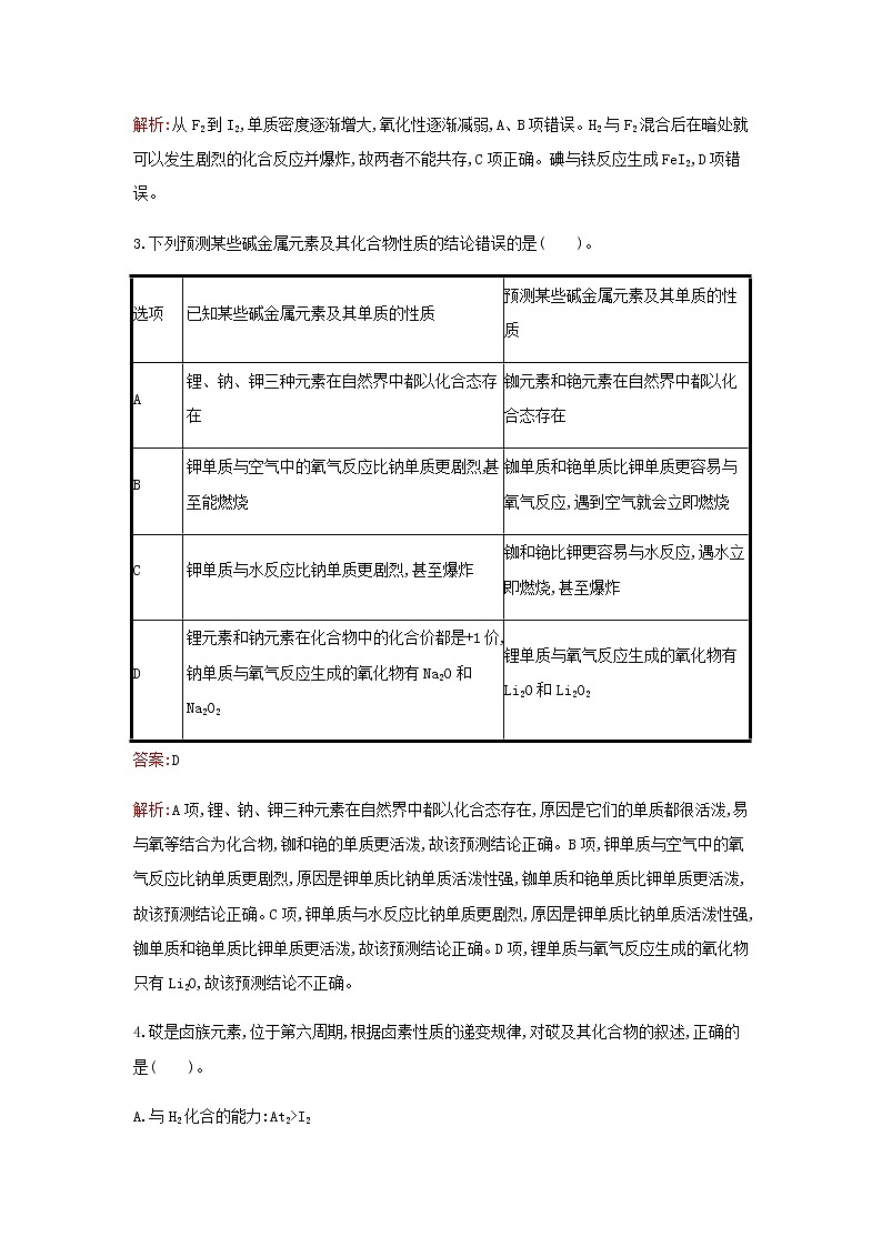 新人教版高中化学必修第一册第四章物质结构元素周期律第一节第3课时原子结构与元素的性质检测含解析第2页