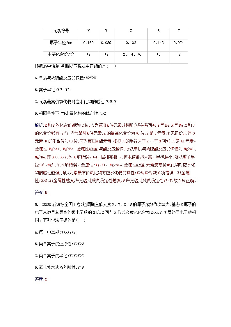 新人教版高中化学必修第一册第四章物质结构元素周期律第二节课时1元素性质的周期性变化规律作业含解析第2页