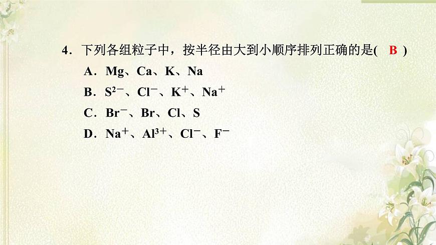 新人教版高中化學(xué)必修第一冊(cè)第四章物質(zhì)結(jié)構(gòu)元素周期律高效作業(yè)20第1課時(shí)元素性質(zhì)的周期性變化規(guī)律課件第6頁(yè)