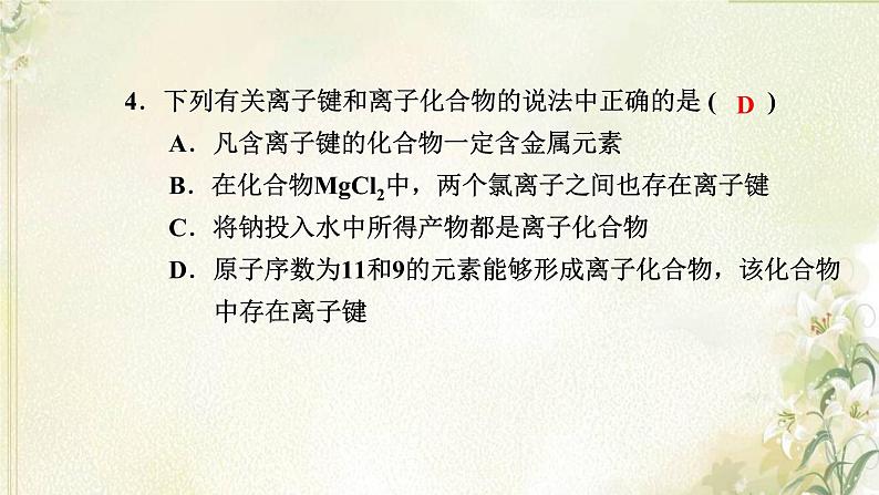 新人教版高中化学必修第一册第四章物质结构元素周期律高效作业22第1课时离子键课件第7页