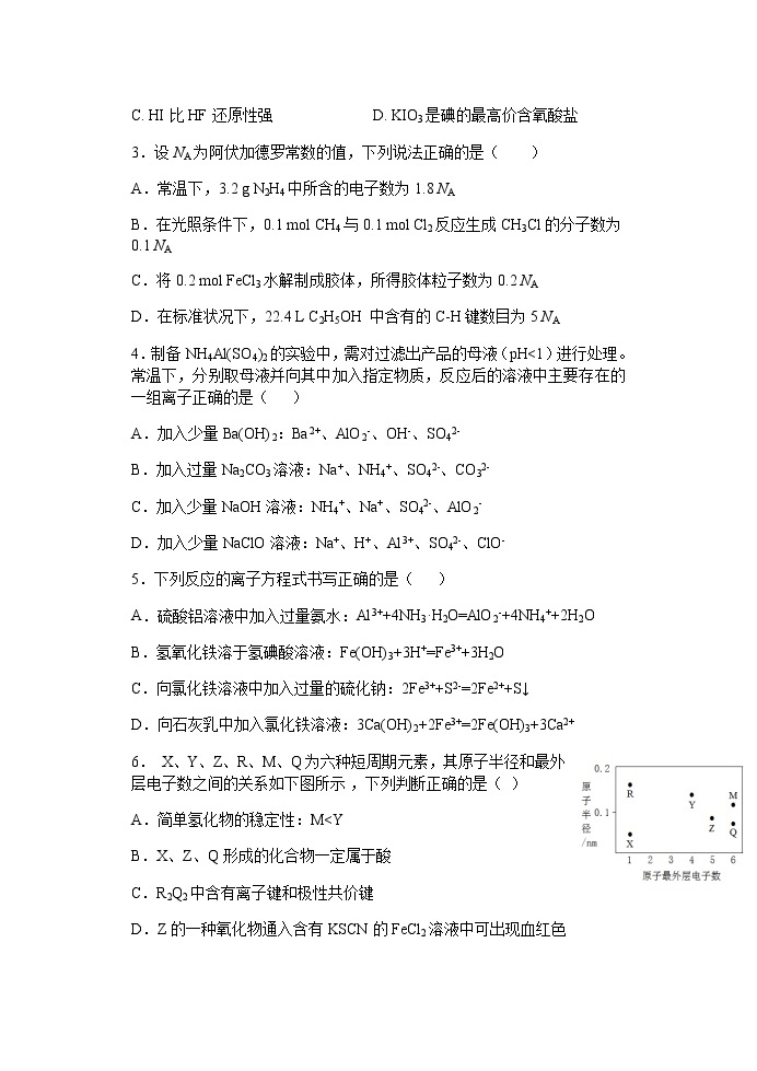 2021河北省正定中学高三上学期第一次半月考化学试题含答案02