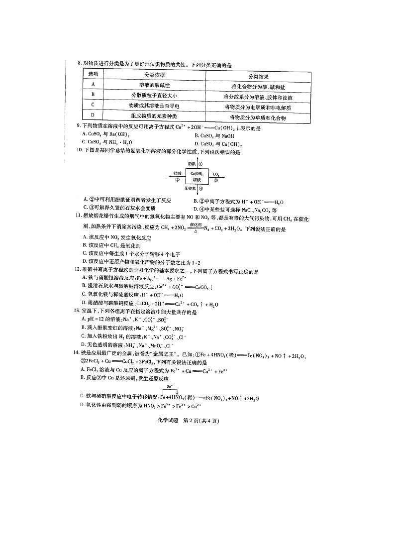 河南省大联考2021-2022学年高一上学期阶段性测试(一) 化学 图片版版第2页
