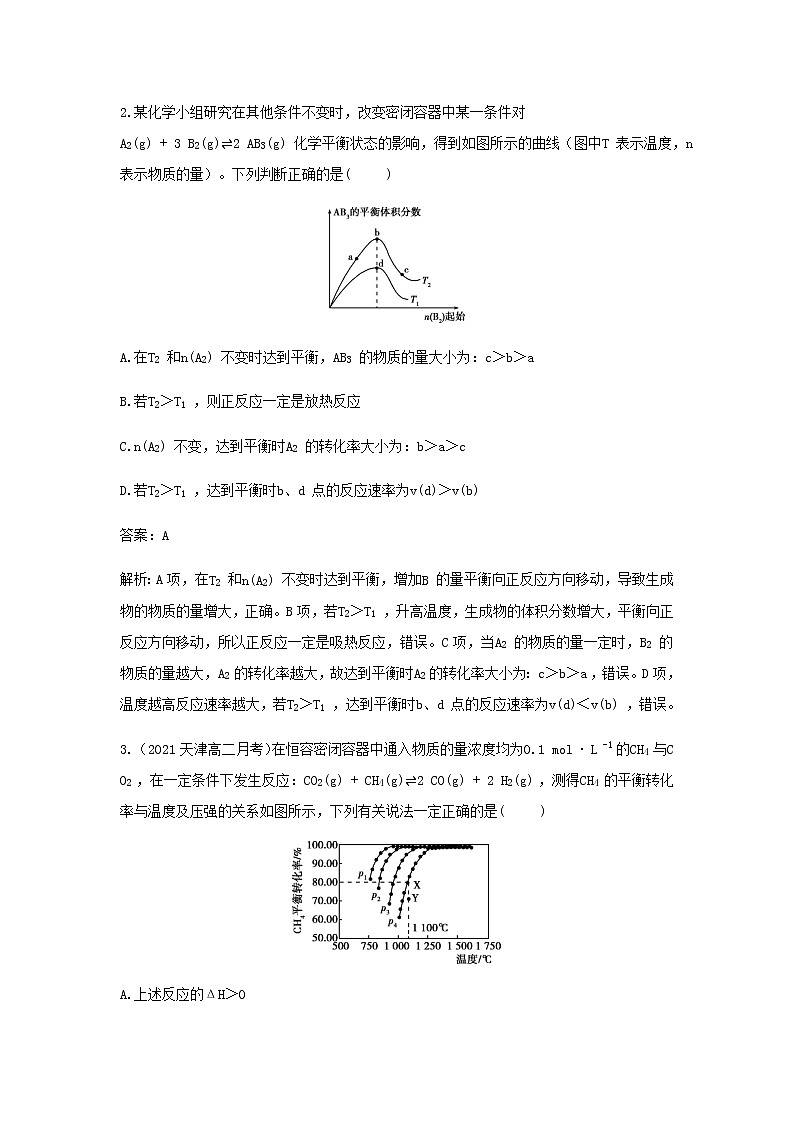 鲁科版高中化学选择性必修第一册第2章化学反应的方向限度与速率微专题2速率与平衡图像问题作业含解析第2页