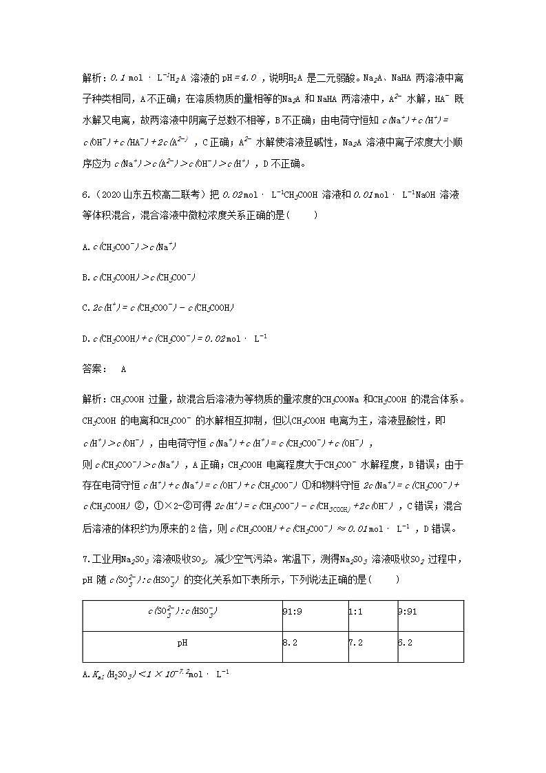 鲁科版高中化学选择性必修第一册第3章物质在水溶液中的行为微专题3溶液中离子浓度的比较作业含解析03