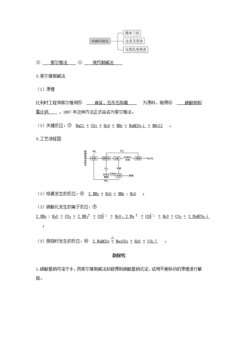 鲁科版高中化学选择性必修第一册第3章物质在水溶液中的行为微项目揭秘索尔维制碱法和侯氏制碱法__化学平衡思想的创造性应用学案第2页
