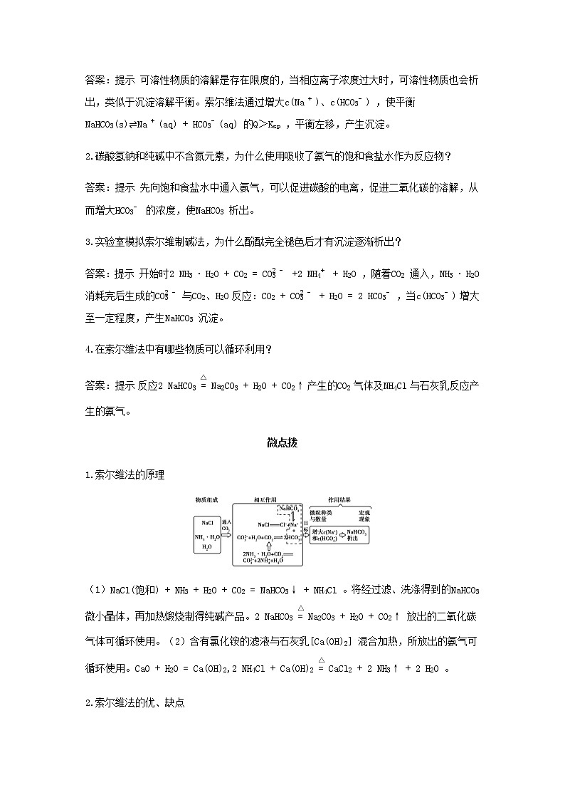鲁科版高中化学选择性必修第一册第3章物质在水溶液中的行为微项目揭秘索尔维制碱法和侯氏制碱法__化学平衡思想的创造性应用学案第3页