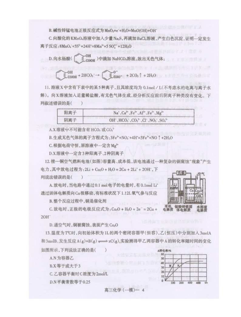 2021大连一0三中学高三下学期5月周测一模化学试题扫描版含答案