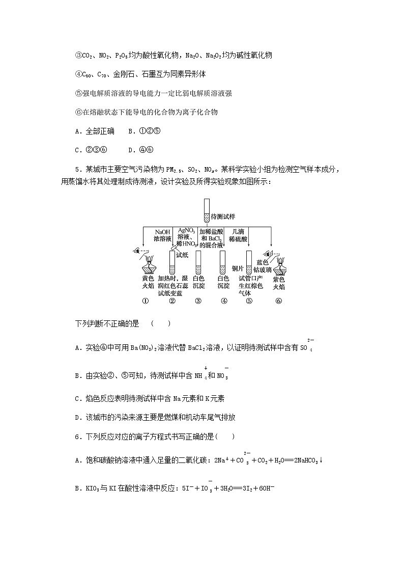 统考版高考化学复习高频考点分层集训第二单元化学物质及其变化检测2化学物质及其变化含答案第2页