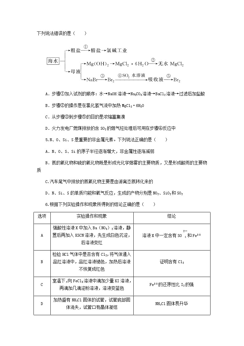 统考版高考化学复习高频考点分层集训第四单元非金属及其化合物检测4非金属及其化合物含答案第2页