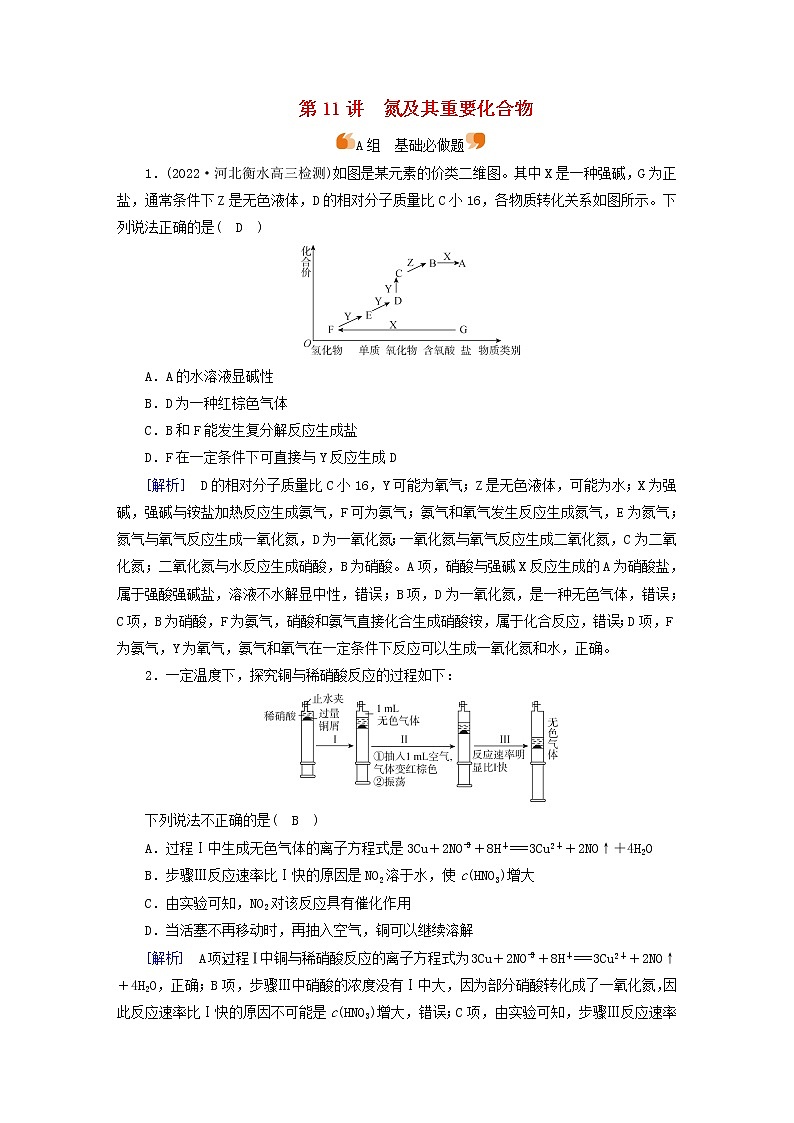 新高考化学一轮总复习练11第四章第11讲氮及其重要化合物含解析01