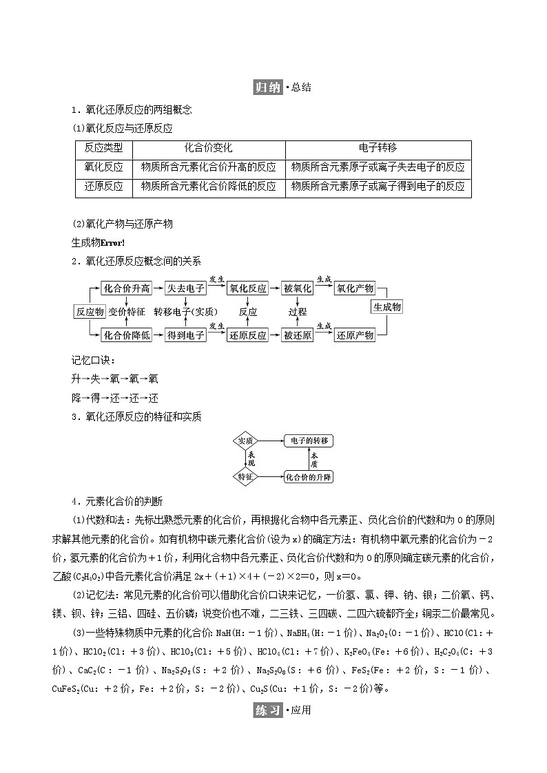 鲁科版高中化学必修第一册第2章元素与物质世界第3节第1课时认识氧化还原反应学案02