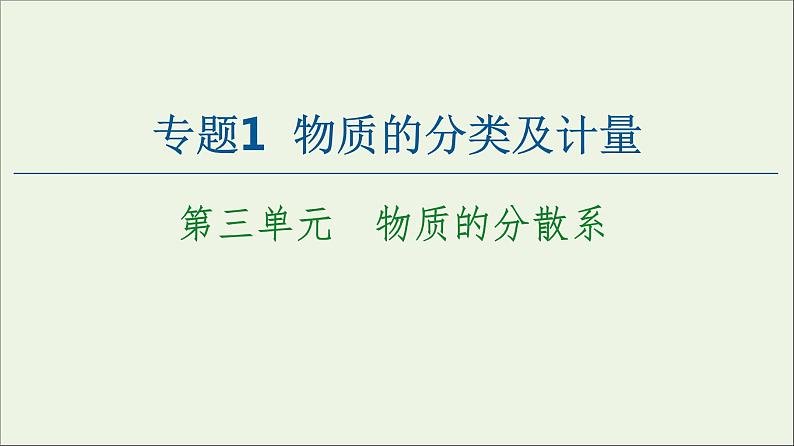 苏教版高中化学必修第一册专题1物质的分类及计量第3单元物质的分散系课件第1页