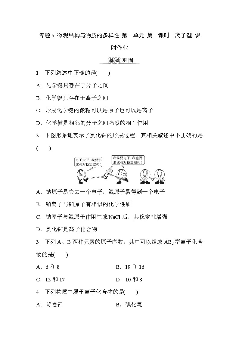 专题5 微观结构与物质的多样性 第二单元 第1课时离子键 课时作业(word版含解析)第1页
