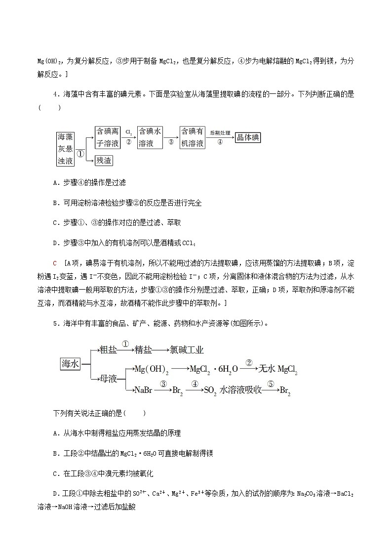 苏教版高中化学必修第一册专题3从海水中获得的化学物质第3单元第2课时从海水中提取镁从海带中提取碘合格过关练含答案02