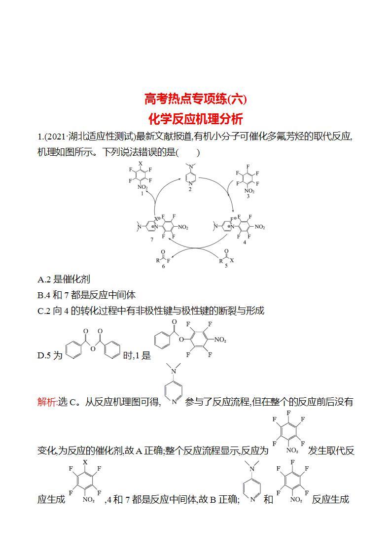 鲁科版 2023高考化学 一轮复习 高考热点专项练(六)　化学反应机理分析 试卷01