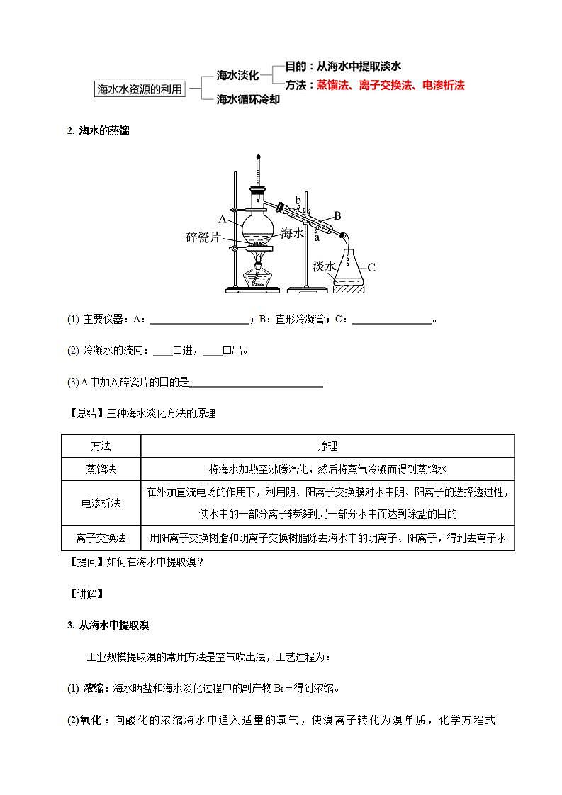 高中化学必修2 8.1.2 海水资源的开发利用、煤石油天然气的综合利用 教学设计第3页
