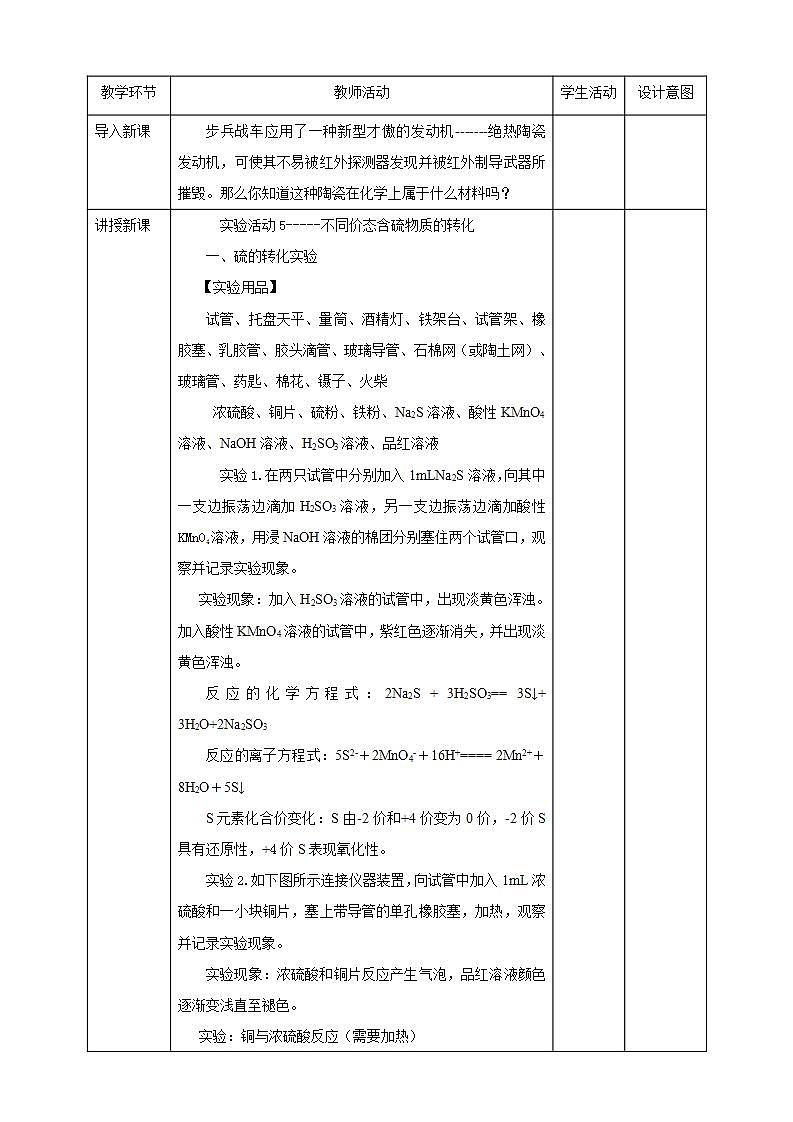 高中化學必修2 不同價態(tài)含硫物質(zhì)的轉(zhuǎn)化教案第2頁