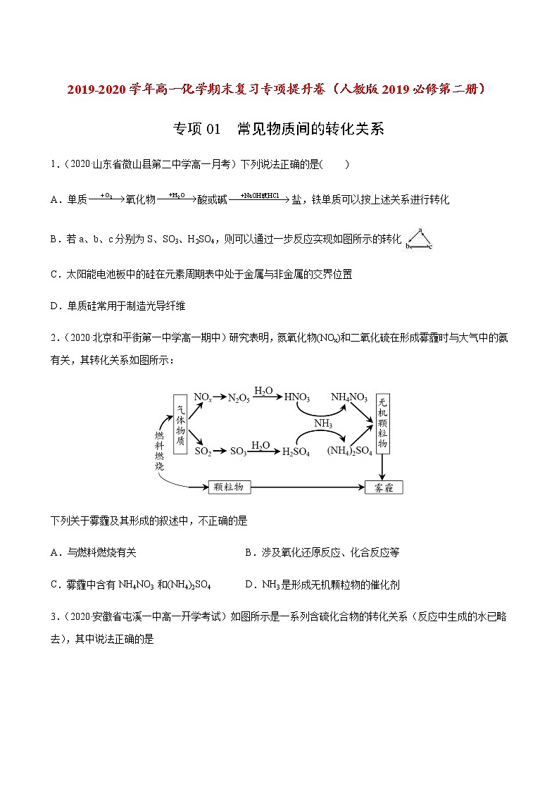 高中化学必修2 专项01 常见物质间的转化关系20192020学年新原卷版)第1页