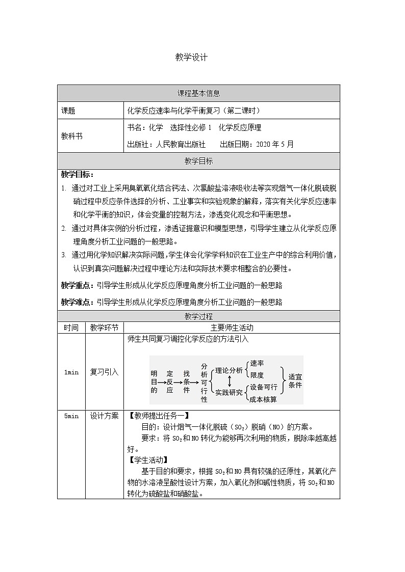 高中化学选择性必修一 化学反应速率与化学平衡复习(第二课时)-教学设计第1页