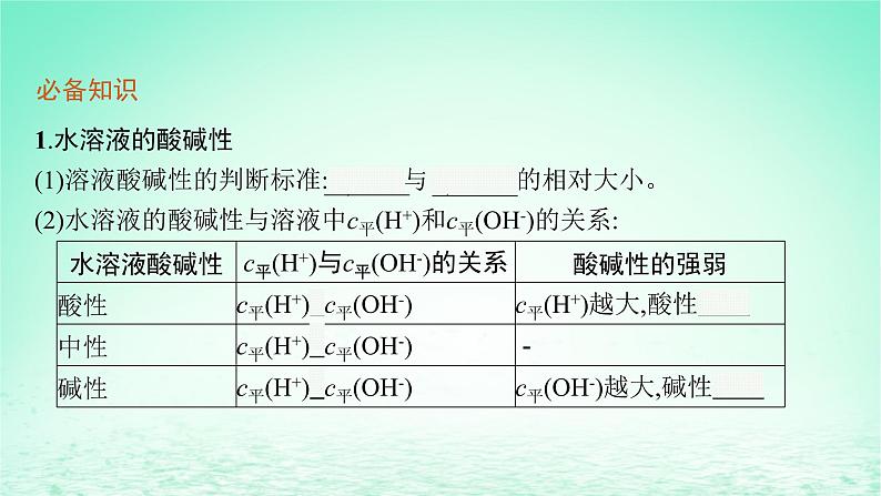 2022—2023学年新教材高中化学鲁科版选择性必修1第3章物质在水溶液中的行为第1节水与水溶液第2课时水溶液的酸碱性与pH(课件+课后习题)05