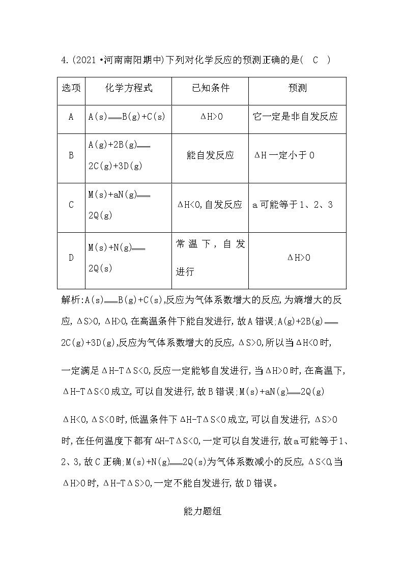 鲁科版高中化学选择性必修1第2章第1节化学反应的方向作业含答案第3页