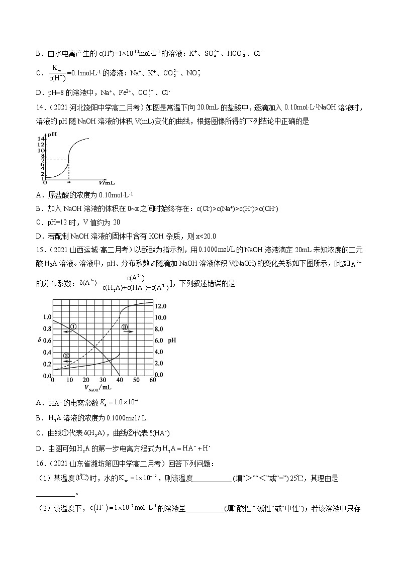 周末培优2 水的电离和溶液的酸碱性-2022=2023学年高二化学课后培优练(人教版选修1)03