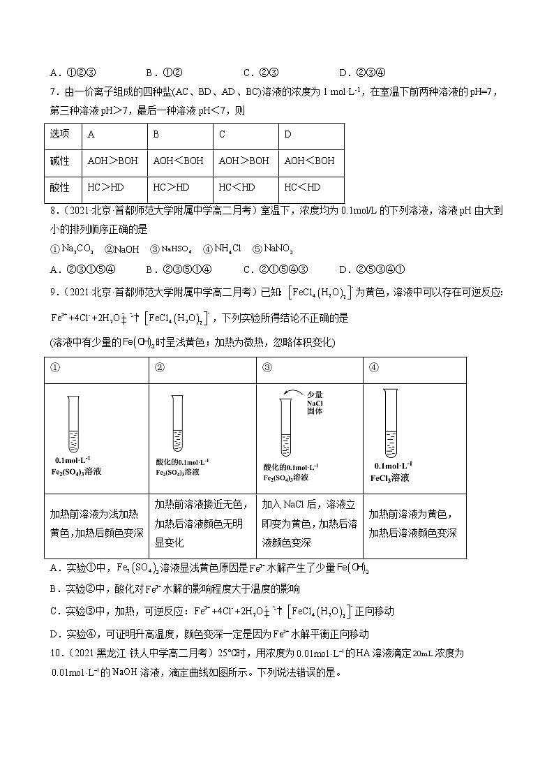 周末培优3 盐类的水解-2022-2023学年高二化学课后培优练(人教版选修4)(原卷版)第2页