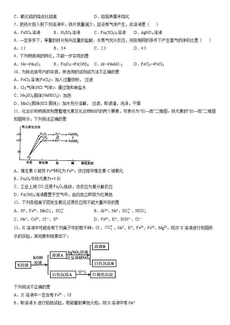 章末培优 第3章 铁 金属材料-2022-2023学年高一化学课后培优练(人教版2019必修第一册)(原卷版)第2页