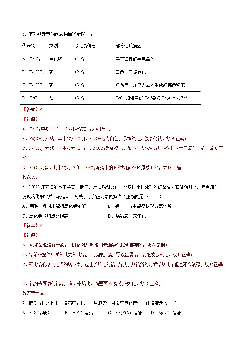 章末培优 第3章 铁 金属材料-2022-2023学年高一化学课后培优练(人教版2019必修第一册)(解析版)第3页