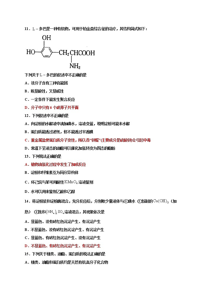 7.4基本营养物质 巩固练习-浙江大学附属中学高中化学人教版(2019)必修第二册03