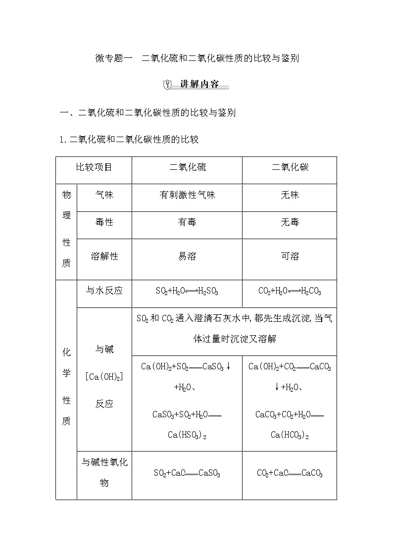 微专题一 二氧化硫和二氧化碳性质的比较与鉴别第1页