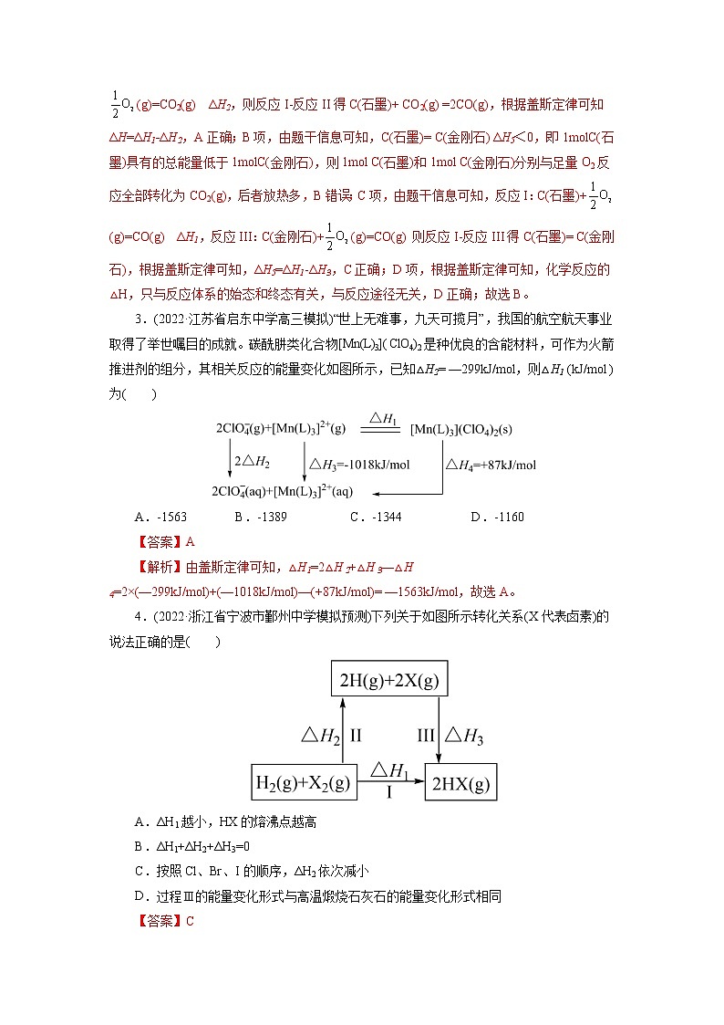 2023年高考化学一轮复习 考点17 化学反应的热效应 模拟测试 (原卷版)2023年高考化学一轮复习第2页