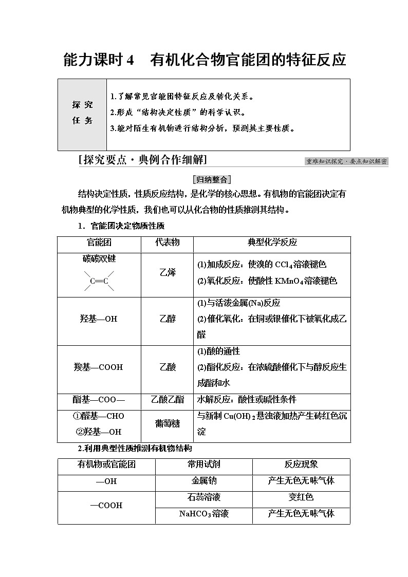 苏教版高中化学必修二专题8第2单元能力课时4有机化合物官能团的特征反应学案01