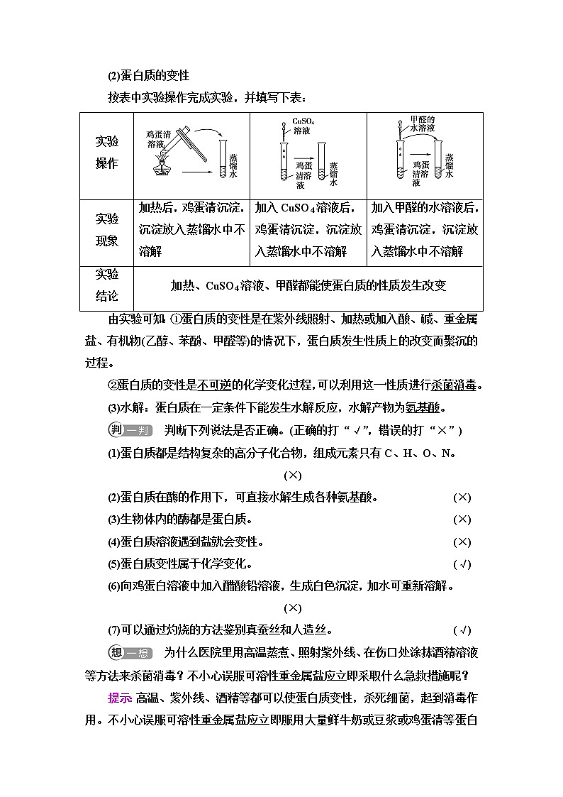 苏教版高中化学必修二专题8第2单元基础课时18蛋白质和氨基酸学案02