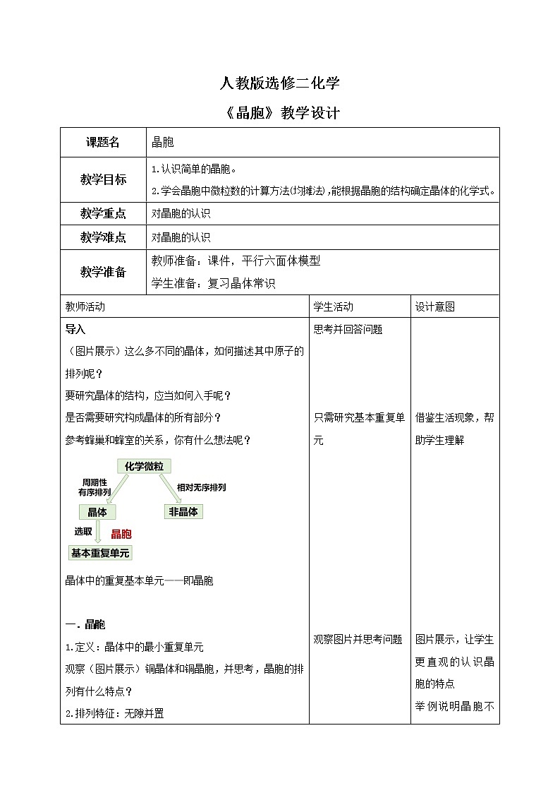 人教版化学选修二 3.1.2 《晶胞》课件+教学设计01