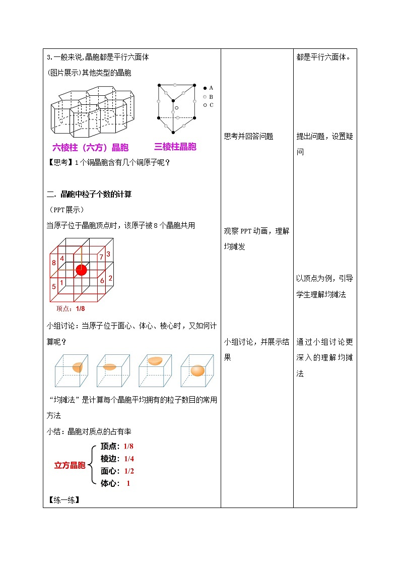 人教版化学选修二 3.1.2 《晶胞》课件+教学设计02