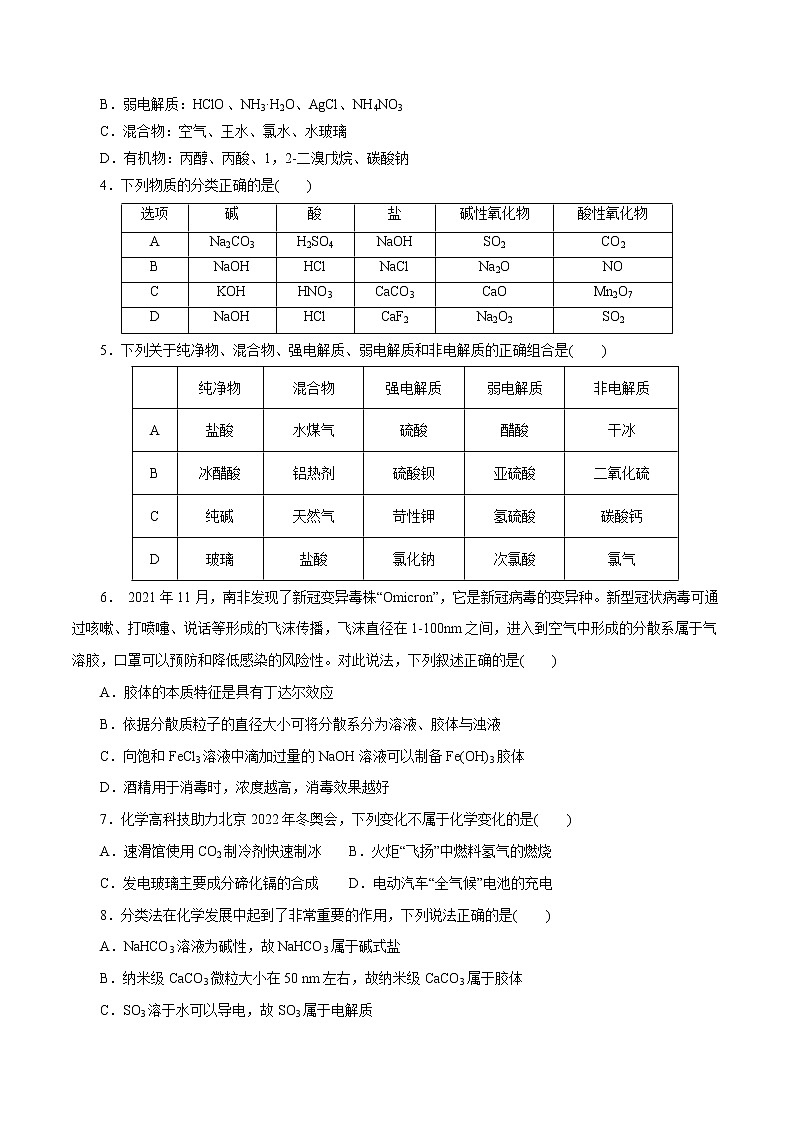 【2023版高考化学一轮复习小题多维练】第01练 物质的分类及转化(学生版)第3页