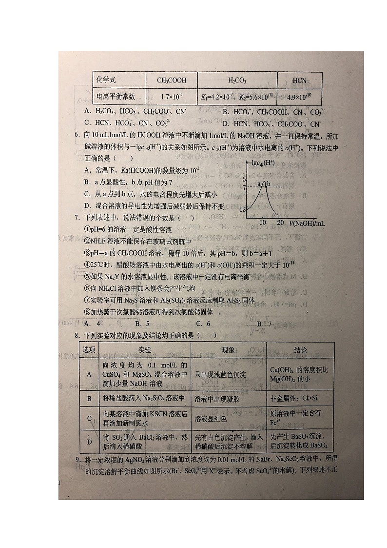 2021六安一中高三上学期第四次月考化学试题图片版含答案第2页