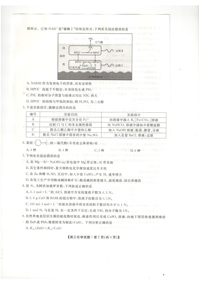 预约应征 名校联考试题 陕西省安康市2020-2021学年高三年级10月联考化学试题(图片版)第2页