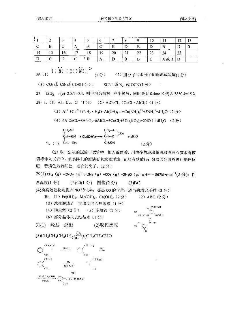 镇海中学2020届高三适应性考试化学答案第1页
