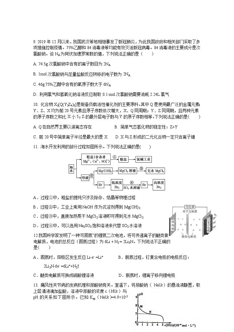 2020绵阳南山中学实验学校高三5月月考化学试题含答案02