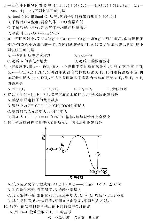 山东省济宁市泗水县2020-2021学年高二上学期期中考试化学试题(可编辑PDF版)第2页