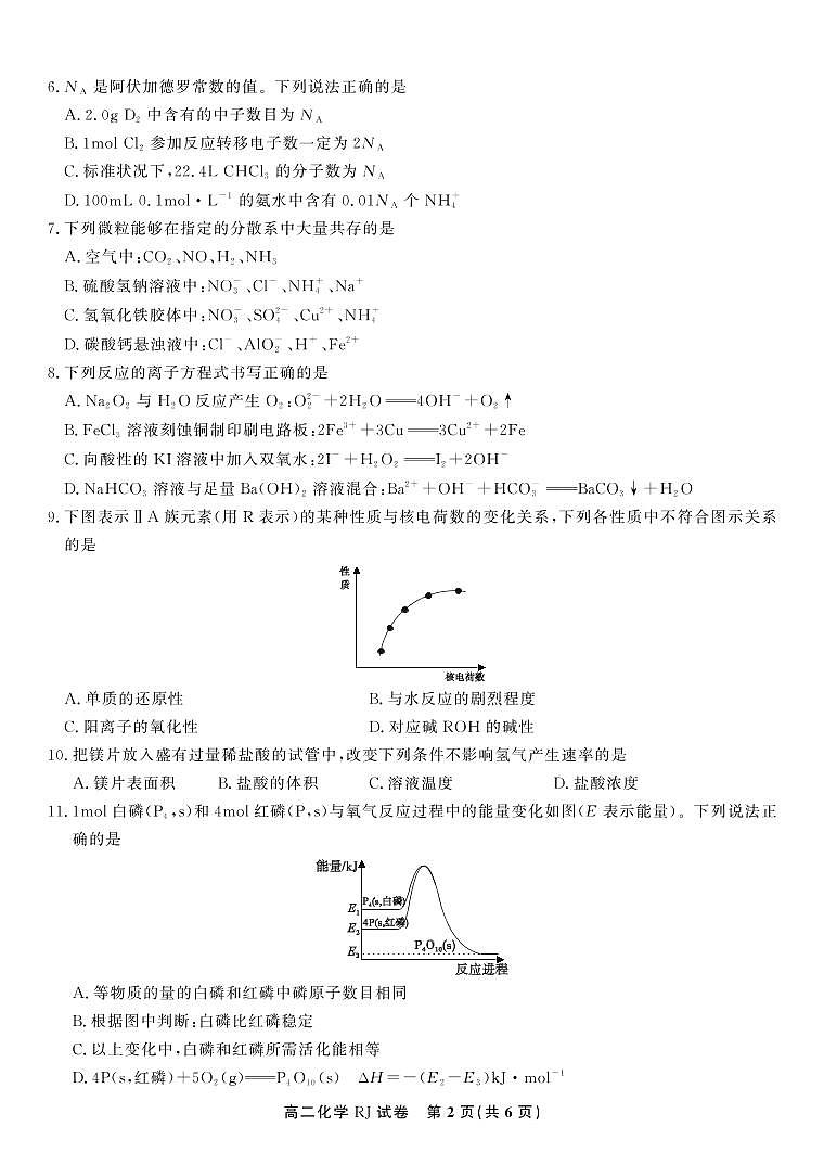 2021安徽名校高二上学期期中联考化学试题(可编辑)PDF版缺答案第2页