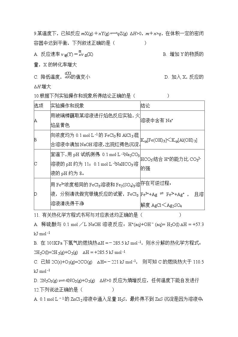 2020定远县育才学校高二4月月考化学试题含答案第3页