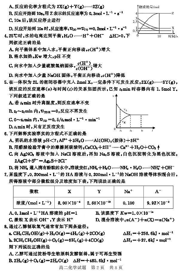 2020济宁兖州区高二上学期期中检测化学试题PDF版含答案02
