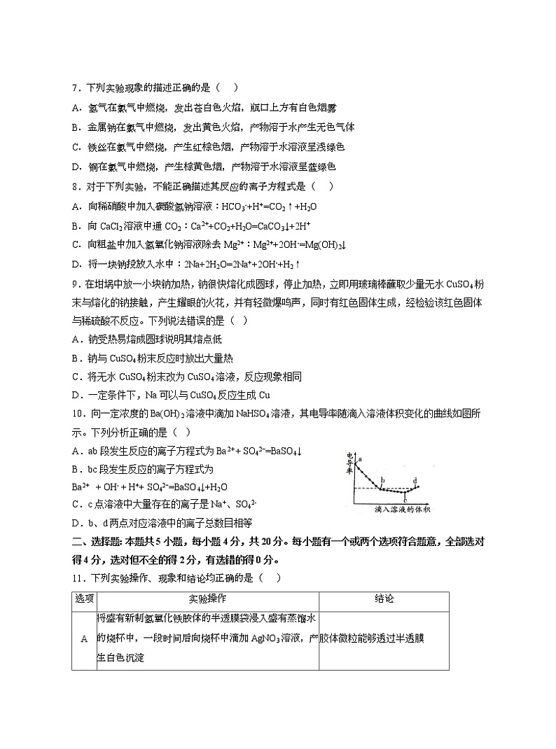 2020-2021学年上学期山东省青岛市海山中学高一期中化学试题(无答案)第2页