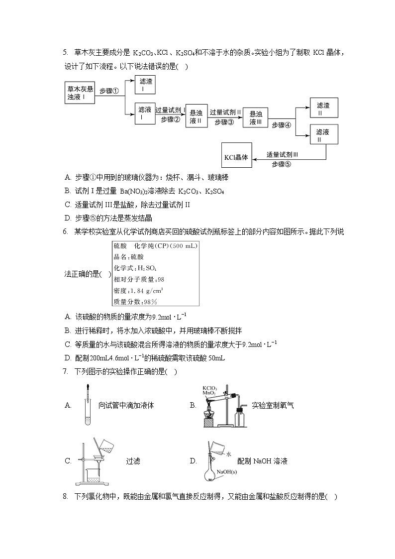 2021-2022学年河北省唐山市一中高一(上)期中考试化学试卷(含答案解析)02