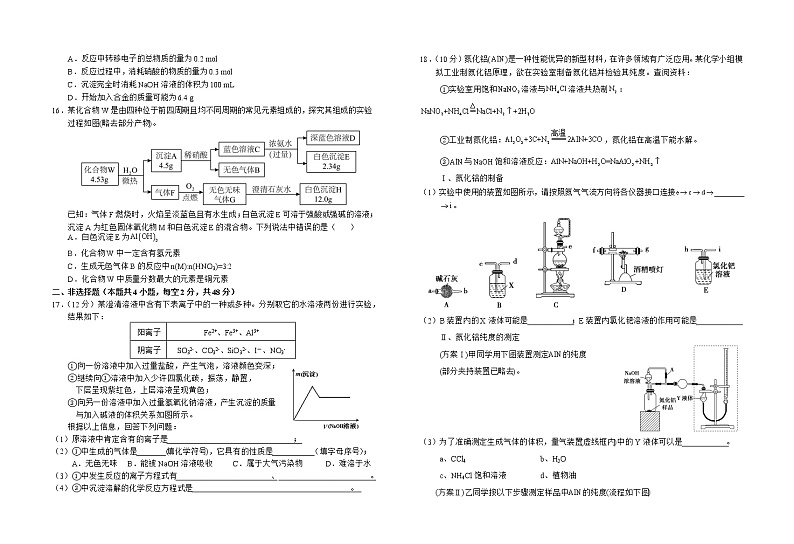 2023六安一中高三上学期第二次月考化学试题含答案03